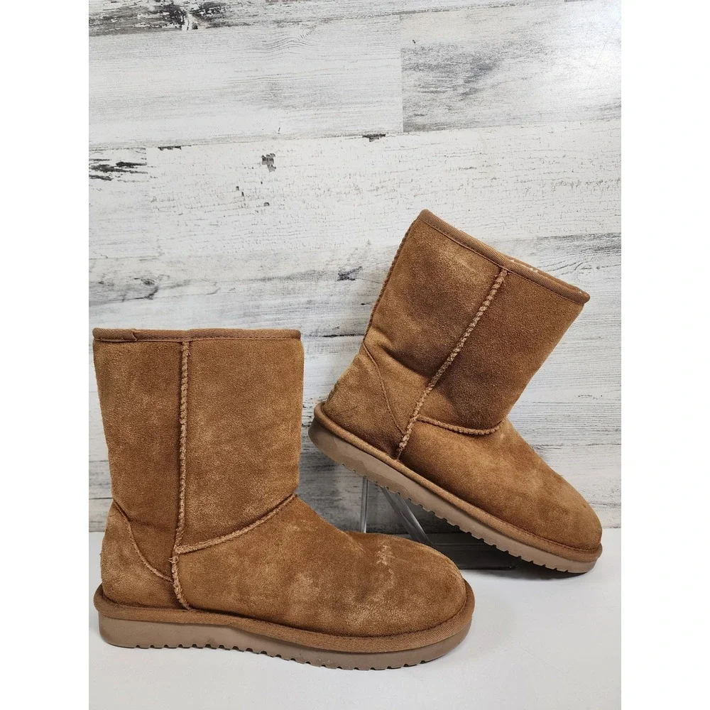 Koolaburra by‎ UGG Victoria Short Boots Women 9 Chestnut Suede Faux Fur Winter